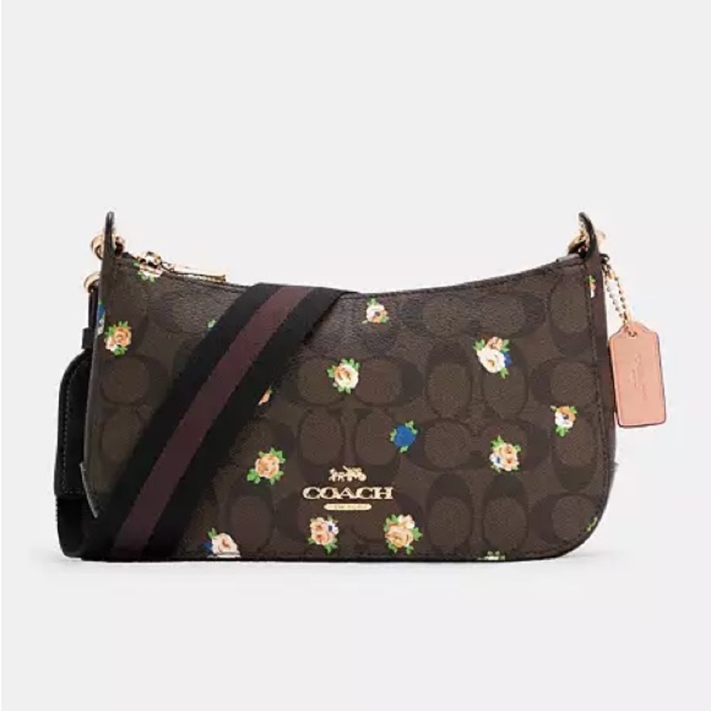 NEW Coach Jes Baguette In Signature Canvas With Vintage Mini Rose Print